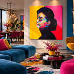 aumvisualisierung von AUDREY TIMELESS von Joanna Rutkowska in einem modernen Loft mit blauem Sofa, pinkfarbenen Akzenten und großzügigen Fenstern.