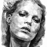 EMPTY INSIDE von Joanna Rutkowska – expressives Frauenporträt in Schwarz-Weiß mit intensivem Blick, weichen Grauabstufungen und schwarzen Tuschestrichen.